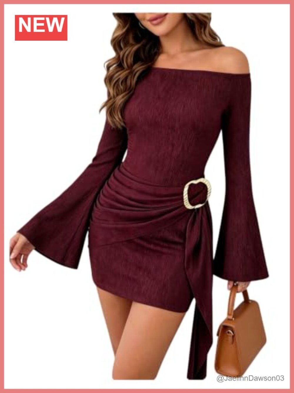 Off Shoulder Rib Knit Bell Sleeve Bodycon Mini Dress for Party Date Night